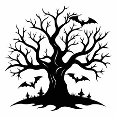 silhouette of a tree with roots,gothic tree for Halloween vector silhouette