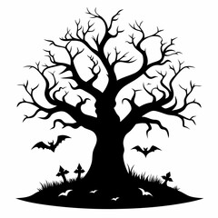 silhouette of a tree with roots,gothic tree for Halloween vector silhouette