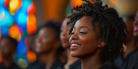 Dynamic Gospel Choir in Vibrant Modern Church, generative ai