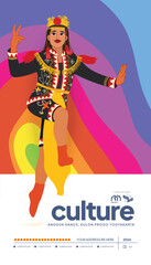 Tourism event layout with indonesian culture Yogyakarta dancer flat illustration