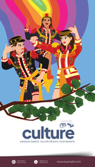 Tourism event layout with indonesian culture Yogyakarta dancer flat illustration