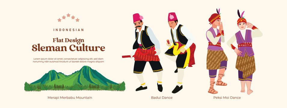 Isolated Indonesian Sleman flat design culture and landmark