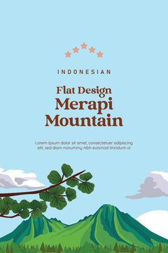Yogyakarta Merapi Mountain illustration scenery flat design for background