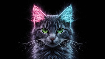 Obraz premium A cat with glowing eyes and a black background, AI
