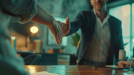 businessman gives hand to approve contract
