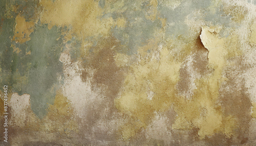 Poster old weathered concrete wall with peeling paint with different colors on each layer textured backgrou