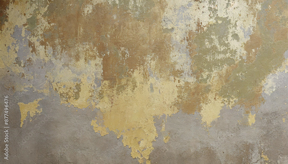 Poster old weathered concrete wall with peeling paint with different colors on each layer textured backgrou