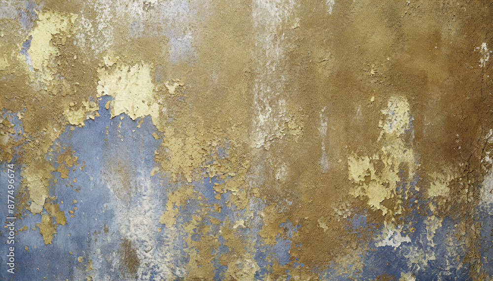 Poster old weathered concrete wall with peeling paint with different colors on each layer textured backgrou