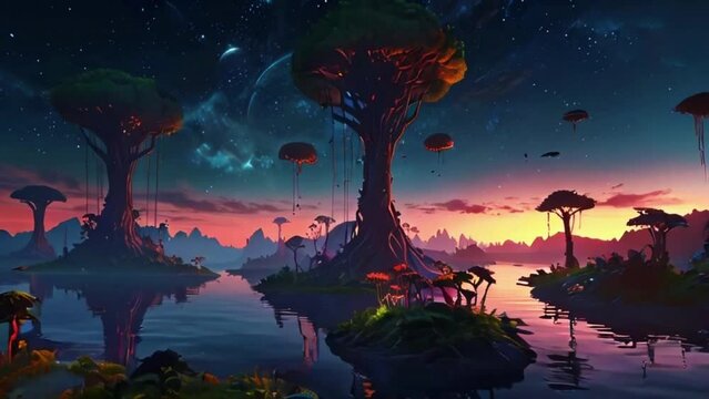 Cities suspended in the atmosphere of a gas giant, with massive, intricate buildings made of translucent materials. The cities float above a sea of clouds, with lightning storms and colorful gases