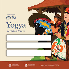 Tourism event layout with indonesian culture Yogyakarta dancer flat illustration
