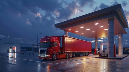 Modern fuel transport truck parked at a clean refueling station, highlighting its design and importance in distributing petroleum products 