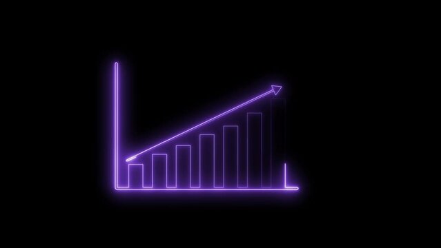 Abstract neon business graph chart animation. Black background 4k video.