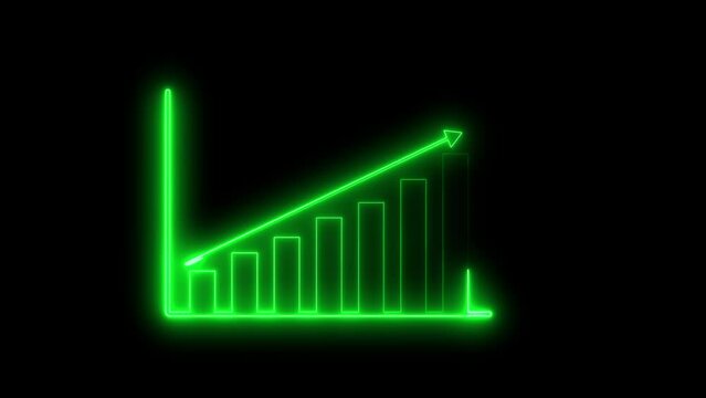 Abstract neon business graph chart animation. Black background 4k video.