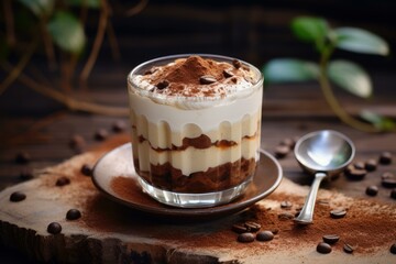 Rich Tiramisu dessert coffee. Sweet cuisine. Generate Ai