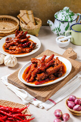 Spicy chicken feet or ceker ayam pedas with chili