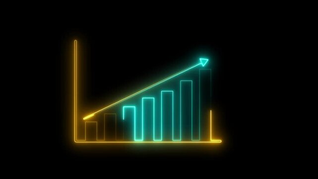 Abstract neon business graph chart animation. Black background 4k video.