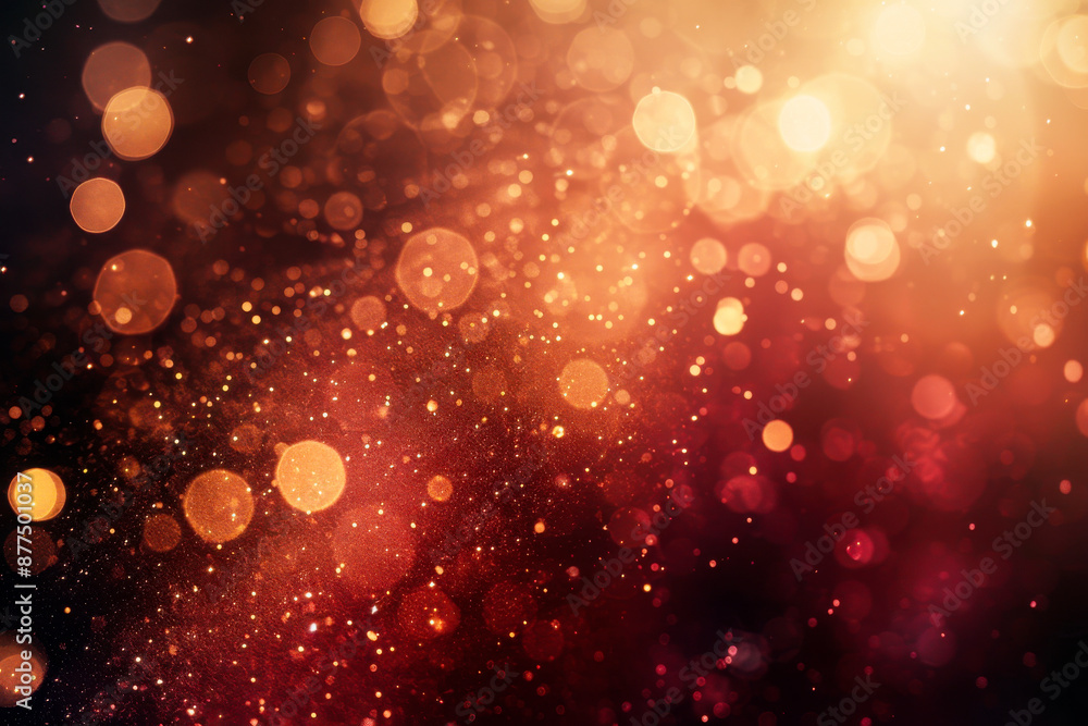 Poster an artistic abstract bokeh background featuring red and gold bokeh lights, blending into a dreamy, f