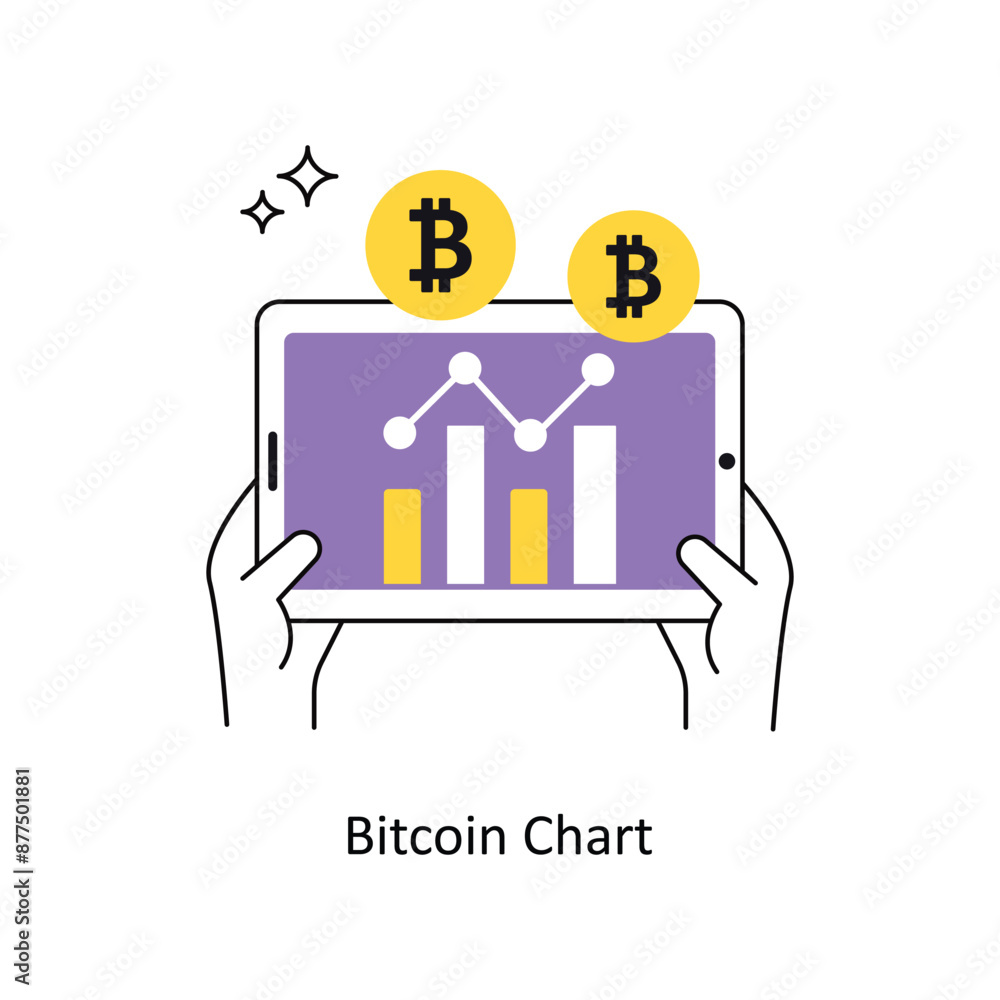 Poster bitcoin chart vector flat design illustration. symbol on white background eps 10 file