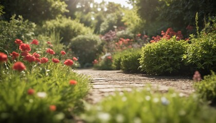 Fototapeta premium A golden path through a lush summer garden