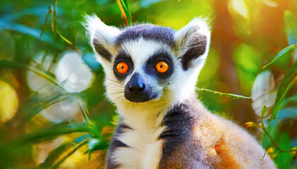 Fototapeta premium Lemur looking, Ring-tailed lemur Lemur catta wild portrait