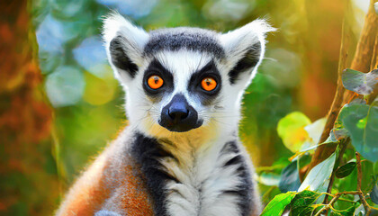 Obraz premium Lemur looking, Ring-tailed lemur Lemur catta wild portrait