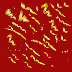 Fototapeta premium 3d ,confetti ,serpentin, , firecracker, ribbon ,celebrate, red christmas background, gold