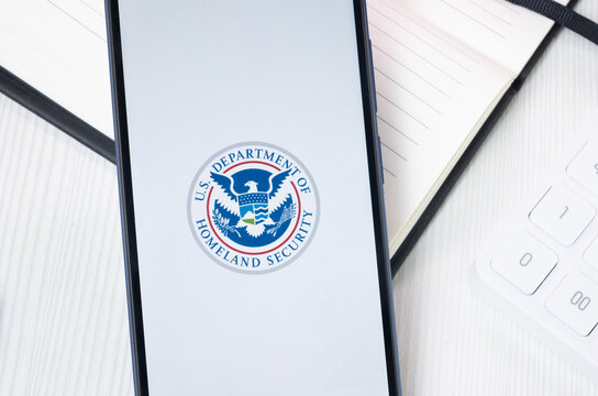 New York, USA - 30 June 2024: DHS US Department of Homeland Security Logo or Icon on Phone Screen