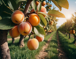 Sweet and appetising plums in a sunny orchard, Słodkie i apetyczne morele w słonecznym sadzie