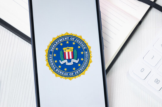 New York, USA - 30 June 2024: Federal Bureau of Investigation FBI Department of Justice Logo or Icon on Phone Screen