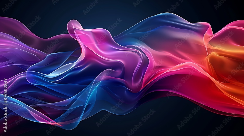 Poster create a vibrant, gradient background with smooth transitions of colors, featuring a prominent abstr