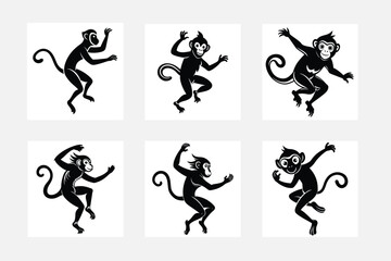 Monkey simple illustration silhouette set