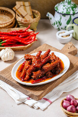 Spicy chicken feet or ceker ayam pedas with chili