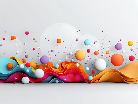 Illustrate a whimsical, playful background with colorful, cartoon-like elements and ample copy space for text, focus cover all adject, deep depth of field, nodust