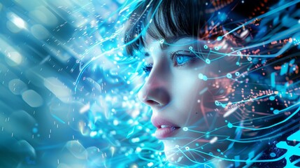 Empowering futuristic woman embodies female innovation and progress for a brighter tomorrow