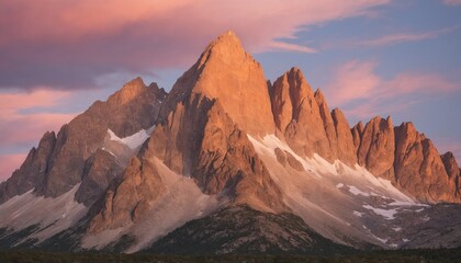 Obraz premium A mountaintop painted in pastel hues: the majesty of dawn over a rocky peak