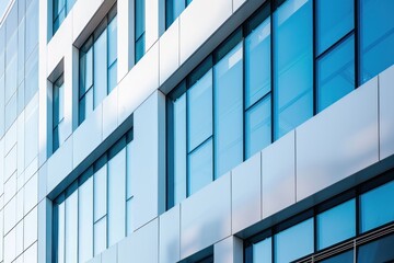 White aluminum composite panels are used in an office building. a glass and metal facade wall