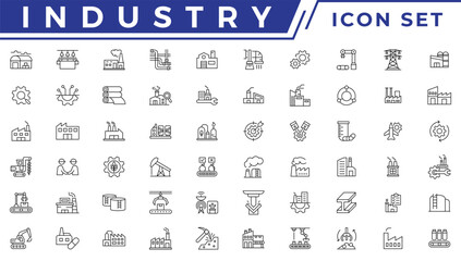 Industry icon set. Factory, manufacturing symbol. Vector illustration