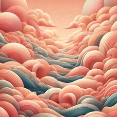Obraz premium Intricate Abstract Design Organic shapes like clouds and waves Pink and Coral Petals and undulating surface movement