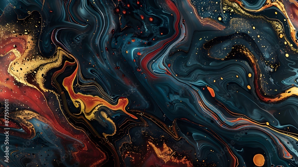 Aufkleber dynamic and colorful abstract art with gold accents and fluid patterns