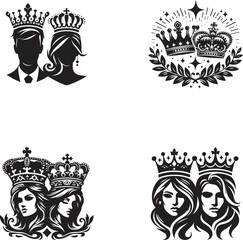 King and Queen Crown Silhouette Vector Illustration