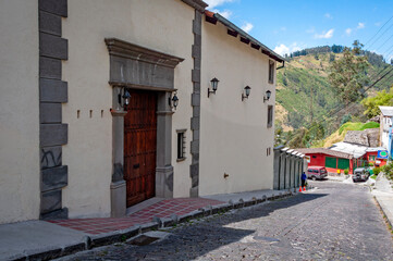 A typical cozy area in the town of Guapulo, Ecuador. This town is near by the capital Quito. Taken on a sunny morning.