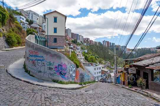 A typical cozy area in the town of Guapulo, Ecuador. This town is near by the capital Quito. Taken on a sunny morning.