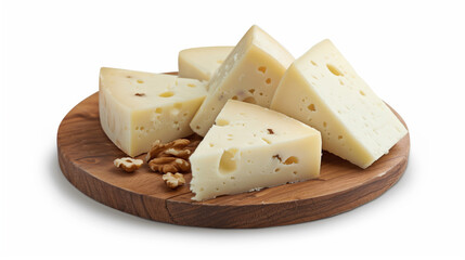 A plate of cheese with walnuts on top