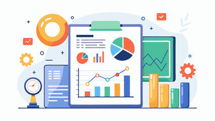 A financial report with charts and graphs. vector art illustration