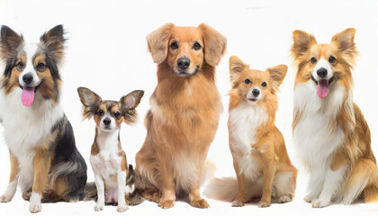 Collage made of different purebred dogs looking against white studio background. Smart, beautiful pets. Concept of animal theme, care, pet friend, vet, doggie lifestyle