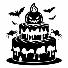 Halloween pumpkin cake with candles,Halloween cake black vector silhouette,Happy Halloween day
