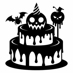 Halloween pumpkin cake with candles,Halloween cake black vector silhouette,Happy Halloween day