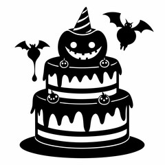 Halloween pumpkin cake with candles,Halloween cake black vector silhouette,Happy Halloween day