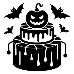 Halloween pumpkin cake with candles,Halloween cake black vector silhouette,Happy Halloween day