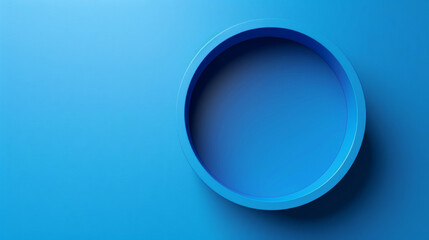 A minimalist blue monochrome image featuring a circular hollow object placed against a blue background.
